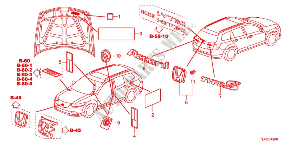 EMBLEMES/ETIQUETTES DE PRECAUTIONS pour Honda ACCORD TOURER 2.0 S 5 Portes 5 vitesses automatique 2012