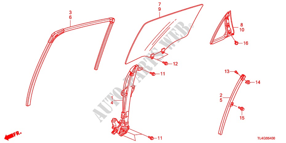 GLACE PORTE ARRIERE/REGULATEUR pour Honda ACCORD TOURER 2.0 S 5 Portes 5 vitesses automatique 2012