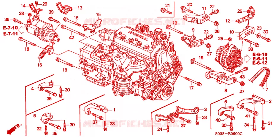 SUPPORT D'ALTERNATEUR/ RENFORCEUR DE MOTEUR Honda  CIVIC 1996 VTI R 5 vitesses manuelles 