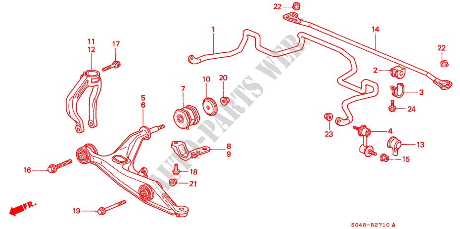 STABILISATEUR AVANT/ BRAS INFERIEUR AVANT pour Honda CIVIC EXI 4 Portes 4 vitesses automatique 1997