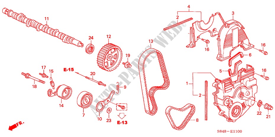 ARBRE A CAMES/COURROIE DE DISTRIBUTION(L4) pour Honda ACCORD 2.3VTI 4 Portes 4 vitesses automatique 2000