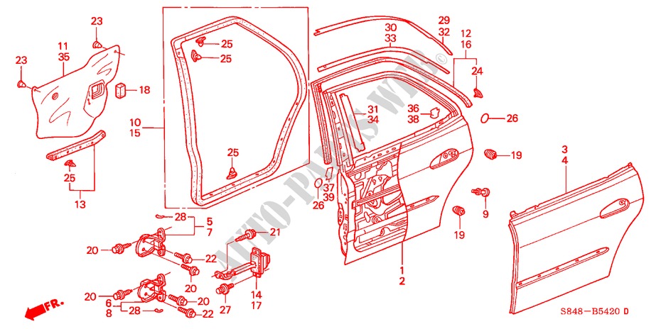 PANNEAUX PORTE ARRIERE pour Honda ACCORD 2.3VTI 4 Portes 5 vitesses manuelles 2000