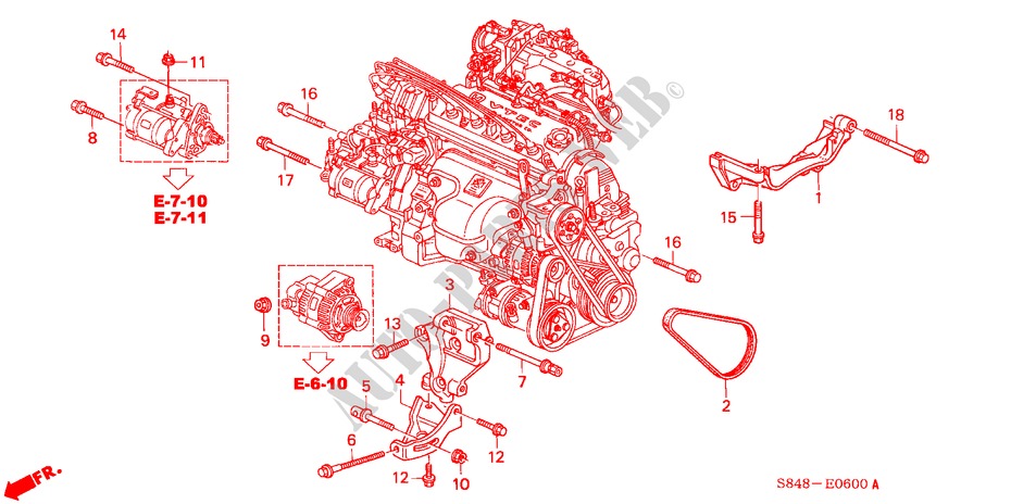 SUPPORT D'ALTERNATEUR(L4) pour Honda ACCORD 2.3VTI 4 Portes 4 vitesses automatique 2000