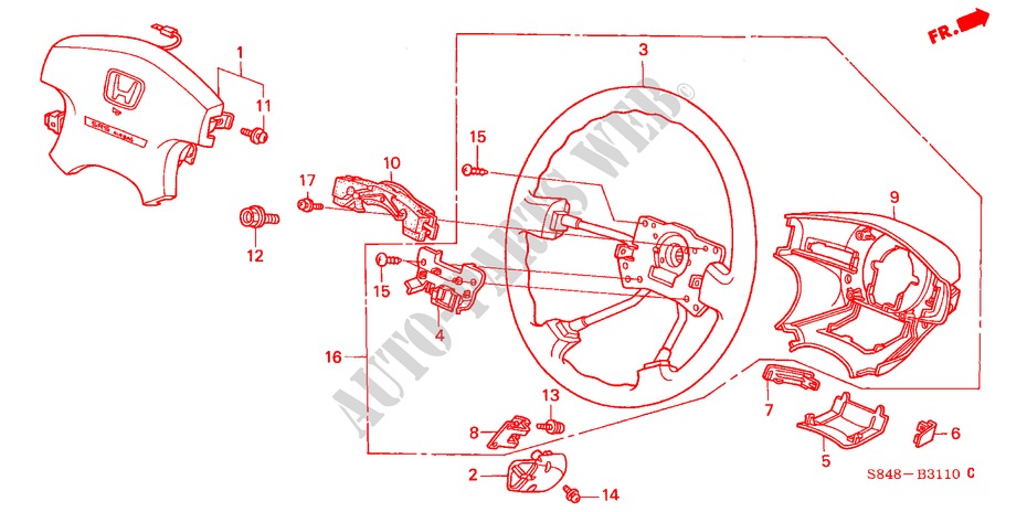 VOLANT DE DIRECTION(SRS) (L4) pour Honda ACCORD 2.3VTI 4 Portes 5 vitesses manuelles 2000