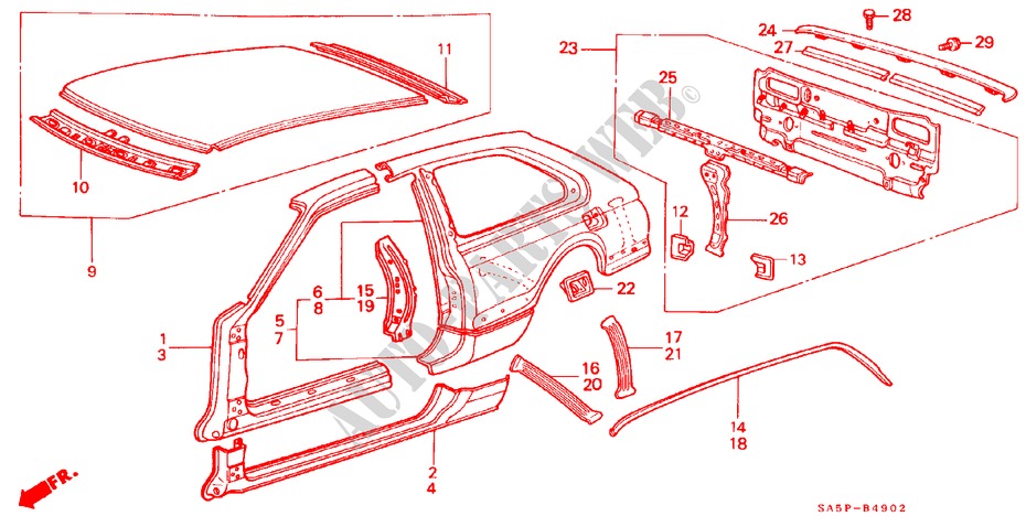 STRUCTURE DE CARROSSERIE(3)(3 PORTES) pour Honda ACCORD EX 3 Portes 3 vitesses automatique 1982