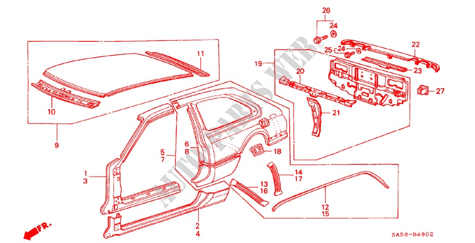 STRUCTURE DE CARROSSERIE(3) pour Honda ACCORD EX 3 Portes 5 vitesses manuelles 1984