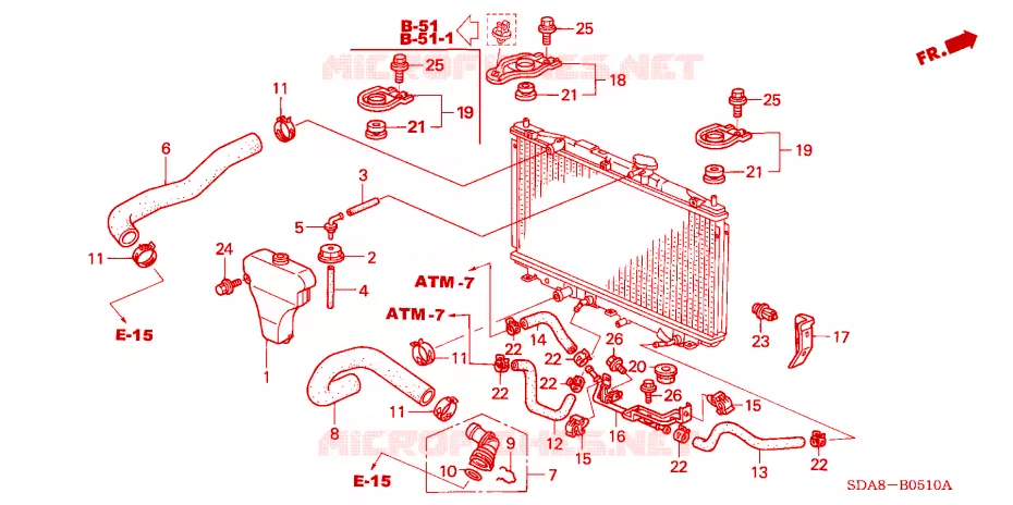 FLEXIBLE DE RADIATEUR(L4) Honda  ACCORD 2003 2.0 VTIE 5 vitesses automatique 