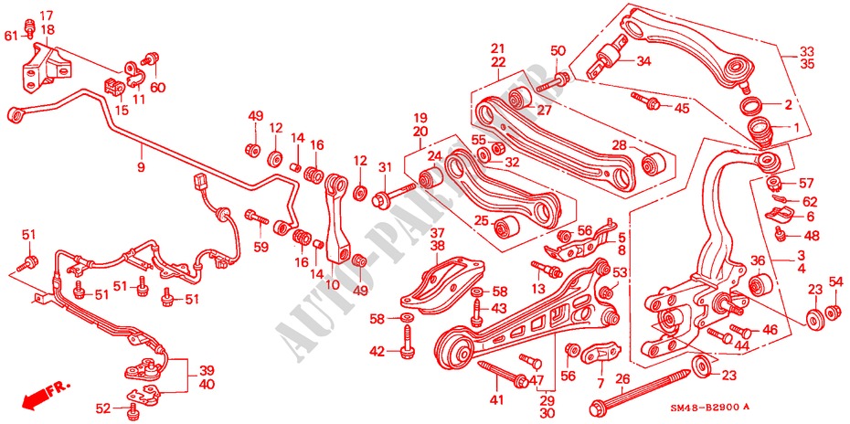 STABILISATEUR ARRIERE/ BRAS INFERIEUR ARRIERE(1) pour Honda ACCORD EX 4 Portes 4 vitesses automatique 1990