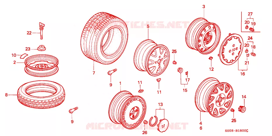 PNEU/DISQUE DE ROUE Honda  PRELUDE 1996 VTI R 5 vitesses manuelles 