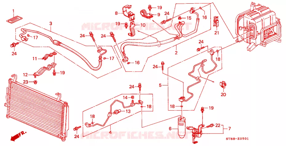 CLIMATISEUR (FLEXIBLES/TUYAUX) (RH) Honda  INTEGRA 2000 GS-R 4 vitesses automatique 