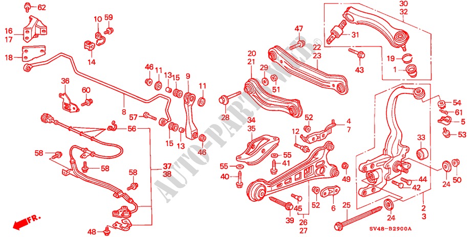 STABILISATEUR ARRIERE/ BRAS INFERIEUR ARRIERE pour Honda ACCORD EX 4 Portes 4 vitesses automatique 1994