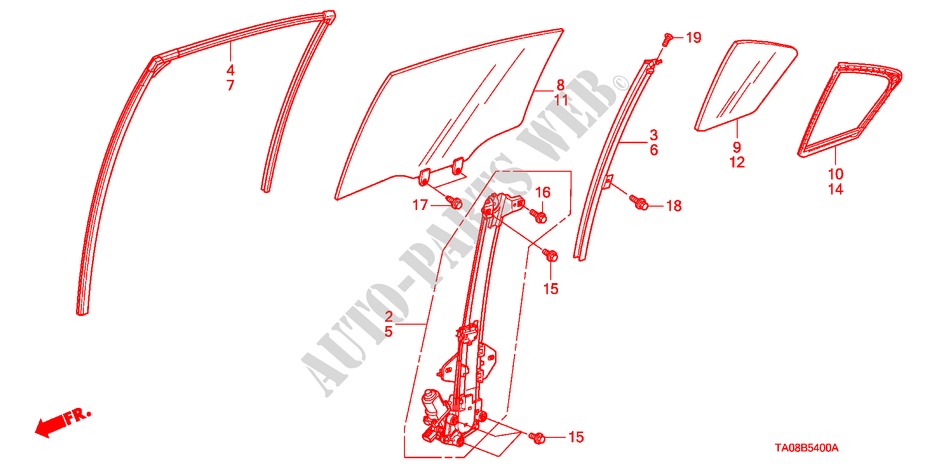 GLACE PORTE ARRIERE/REGULATEUR pour Honda ACCORD 2.0EX 4 Portes 5 vitesses manuelles 2010