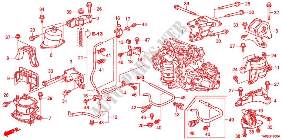 SUPPORTS DE MOTEUR(2.0L)(MT) pour Honda ACCORD 2.0EX 4 Portes 5 vitesses manuelles 2010