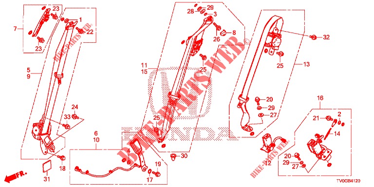 CEINTURES DE SECURITE pour Honda CIVIC DIESEL 1.6 EXECUTIVE 5 Portes 6 vitesses manuelles 2015