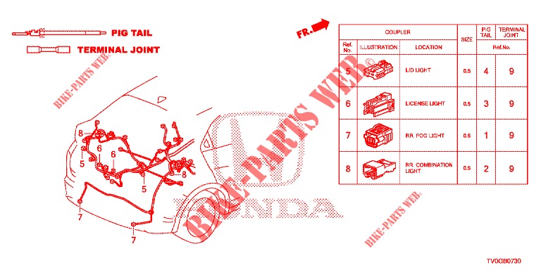 CONNECTEUR ELECTRIQUE (ARRIERE) pour Honda CIVIC DIESEL 1.6 EXECUTIVE 5 Portes 6 vitesses manuelles 2015