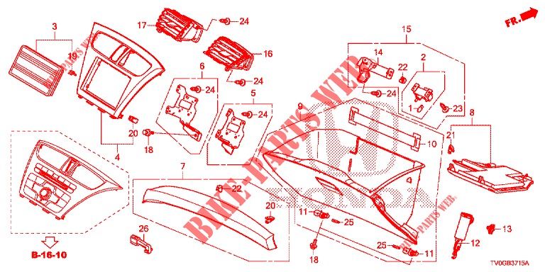 GARNITURE D'INSTRUMENT (COTE DE PASSAGER) (LH) pour Honda CIVIC DIESEL 1.6 EXECUTIVE 5 Portes 6 vitesses manuelles 2015