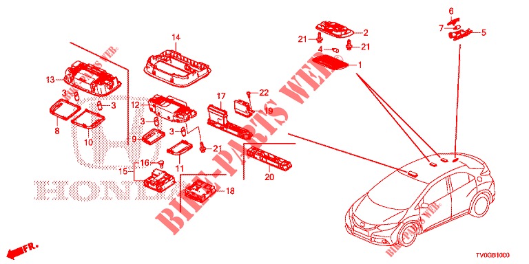 PLAFONNIER pour Honda CIVIC DIESEL 1.6 EXECUTIVE 5 Portes 6 vitesses manuelles 2015