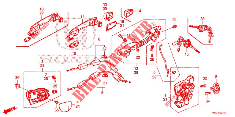 SERRURES DE PORTE AVANT/POIGNEE EXTERNE pour Honda CIVIC DIESEL 1.6 EXECUTIVE 5 Portes 6 vitesses manuelles 2015