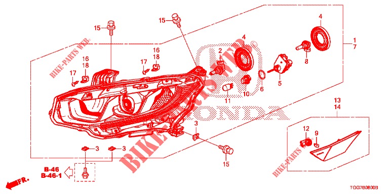 PROJECTEUR (HALOGENE) pour Honda CIVIC  1.0 COMFORT 5 Portes 6 vitesses manuelles 2017