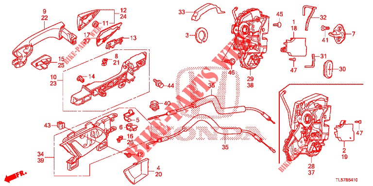 SERRURES PORTES ARRIERE/POIGNEE EXTERNE pour Honda ACCORD TOURER 2.0 ELEGANCE 5 Portes 5 vitesses automatique 2015