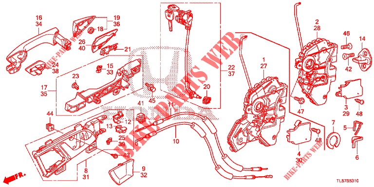 SERRURES DE PORTE AVANT/POIGNEE EXTERNE pour Honda ACCORD TOURER DIESEL 2.2 COMFORT 5 Portes 6 vitesses manuelles 2015