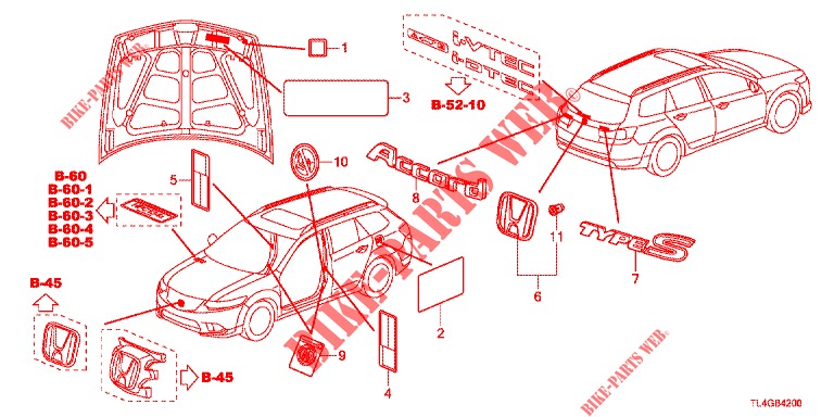 EMBLEMES/ETIQUETTES DE PRECAUTIONS pour Honda ACCORD TOURER 2.0 ELEGANCE PACK 5 Portes 6 vitesses manuelles 2013