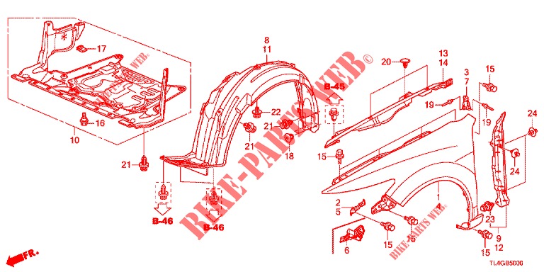 GARDE BOUE AVANT pour Honda ACCORD TOURER 2.0 ELEGANCE PACK 5 Portes 6 vitesses manuelles 2013
