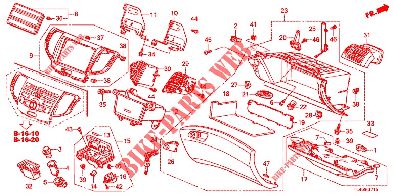 GARNITURE D'INSTRUMENT (COTE DE PASSAGER) (LH) pour Honda ACCORD TOURER 2.0 ELEGANCE PACK 5 Portes 6 vitesses manuelles 2013
