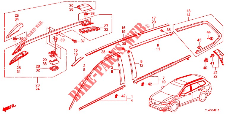 MOULAGE/RAIL DE TOIT pour Honda ACCORD TOURER 2.0 ELEGANCE PACK 5 Portes 6 vitesses manuelles 2013