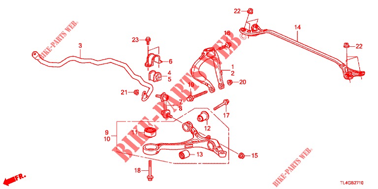 STABILISATEUR AVANT/BRAS INFERIEUR AVANT pour Honda ACCORD TOURER 2.0 ELEGANCE PACK 5 Portes 6 vitesses manuelles 2013