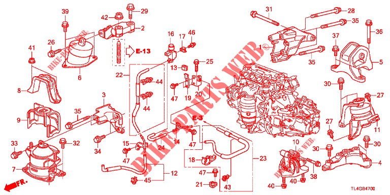 SUPPORTS DE MOTEUR (2.0L) (MT) pour Honda ACCORD TOURER 2.0 ELEGANCE PACK 5 Portes 6 vitesses manuelles 2013