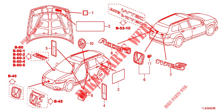 EMBLEMES/ETIQUETTES DE PRECAUTIONS pour Honda ACCORD TOURER 2.0 EXECUTIVE 5 Portes 6 vitesses manuelles 2013