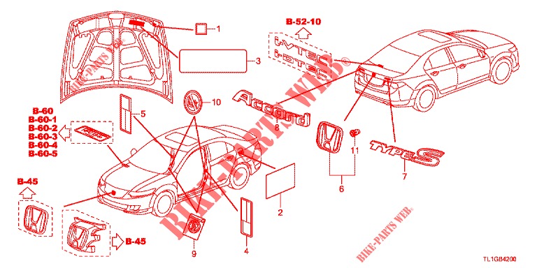EMBLEMES/ETIQUETTES DE PRECAUTIONS pour Honda ACCORD 2.0 S 4 Portes 6 vitesses manuelles 2012
