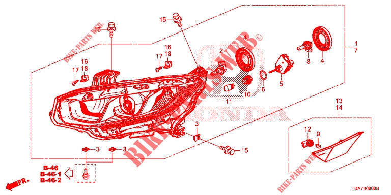 PROJECTEUR (HALOGENE) pour Honda CIVIC 1.5 ELEGANCE 4 Portes 6 vitesses manuelles 2017