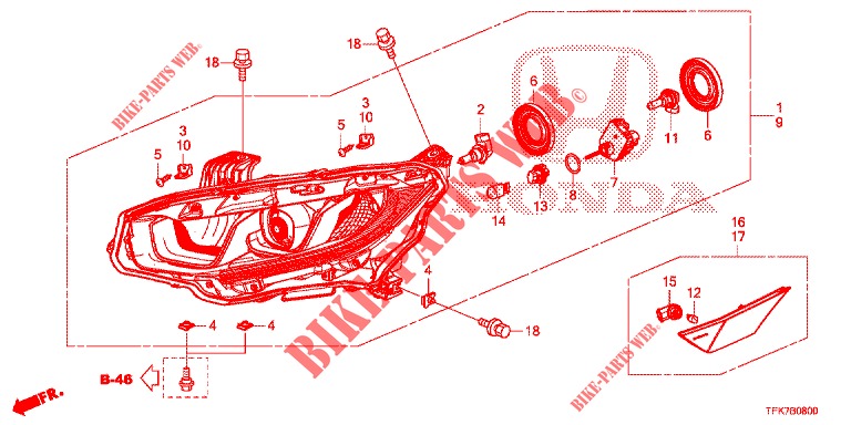 PROJECTEUR (HALOGENE) pour Honda CIVIC DIESEL 1.6 ENTRY 4 Portes 6 vitesses manuelles 2018