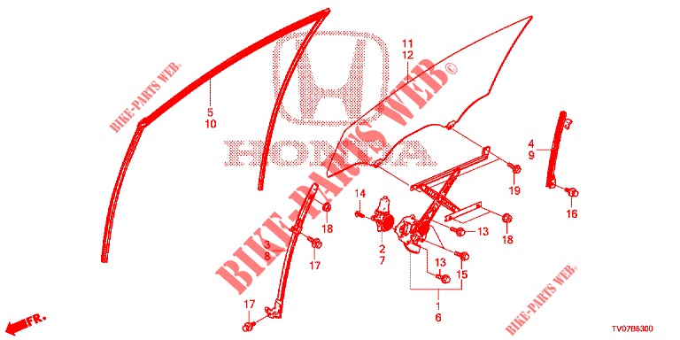 FENETRE DE PORTE AVANT/REGULATEUR pour Honda CIVIC DIESEL 2.2 ELEGANCE 5 Portes 6 vitesses manuelles 2012