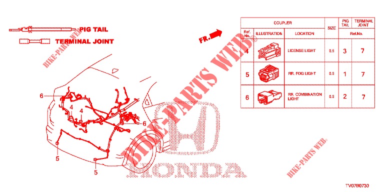 CONNECTEUR ELECTRIQUE (ARRIERE) pour Honda CIVIC DIESEL 2.2 EXECUTIVE 5 Portes 6 vitesses manuelles 2013