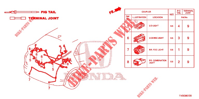 CONNECTEUR ELECTRIQUE (ARRIERE) pour Honda CIVIC DIESEL 1.6 EXCLUSIVE 5 Portes 6 vitesses manuelles 2015