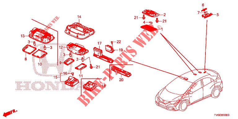 PLAFONNIER pour Honda CIVIC DIESEL 1.6 EXCLUSIVE 5 Portes 6 vitesses manuelles 2015