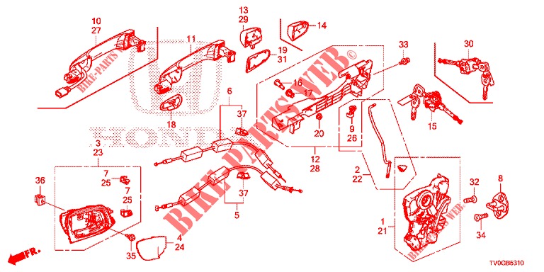 SERRURES DE PORTE AVANT/POIGNEE EXTERNE pour Honda CIVIC DIESEL 1.6 EXCLUSIVE 5 Portes 6 vitesses manuelles 2015