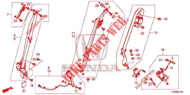 CEINTURES DE SECURITE pour Honda CIVIC DIESEL 1.6 EXECUTIVE NAVI EDITION X 5 Portes 6 vitesses manuelles 2016