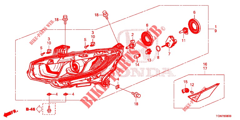 PROJECTEUR (HALOGENE) pour Honda CIVIC DIESEL 1.6 ENTRY 5 Portes 6 vitesses manuelles 2018