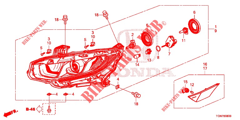 PROJECTEUR (HALOGENE) pour Honda CIVIC DIESEL 1.6 ENTRY 5 Portes 9 vitesses automatique 2018
