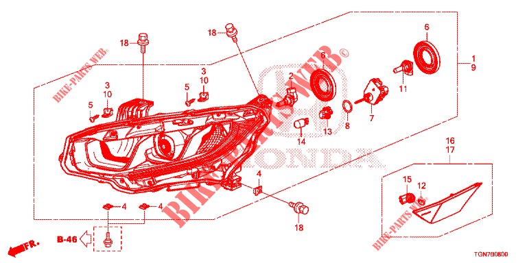 PROJECTEUR (HALOGENE) pour Honda CIVIC DIESEL 1.6 MID 5 Portes 6 vitesses manuelles 2018
