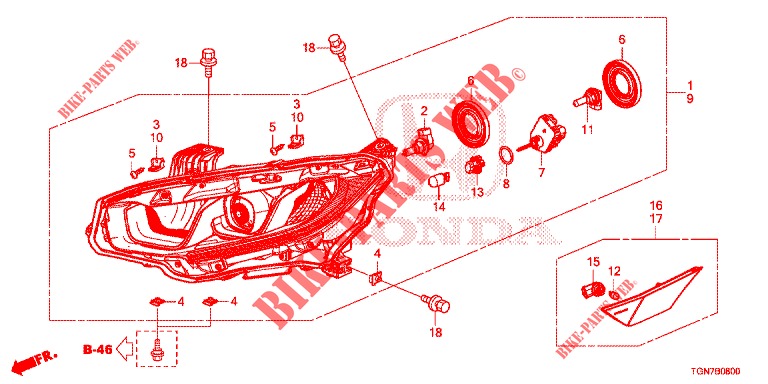 PROJECTEUR (HALOGENE) pour Honda CIVIC DIESEL 1.6 MID Black Edition 5 Portes 6 vitesses manuelles 2018
