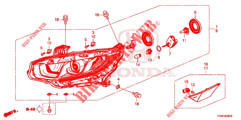PROJECTEUR (HALOGENE) pour Honda CIVIC DIESEL 1.6 MID Black Edition 5 Portes 9 vitesses automatique 2018
