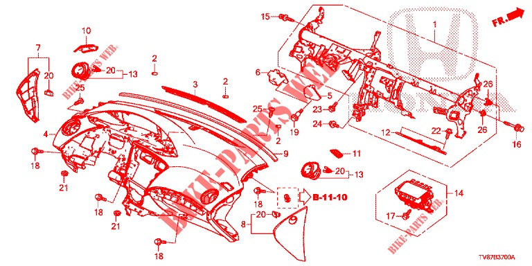 PANNEAU D'INSTRUMENT (LH) pour Honda CIVIC TYPE R 5 Portes 6 vitesses manuelles 2016