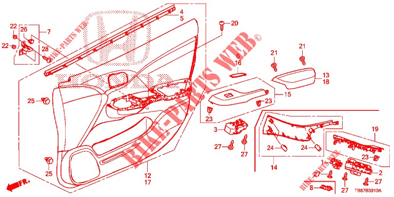 GARNITURE DE PORTE AVANT (LH) pour Honda CIVIC TOURER DIESEL 1.6 S 5 Portes 6 vitesses manuelles 2014