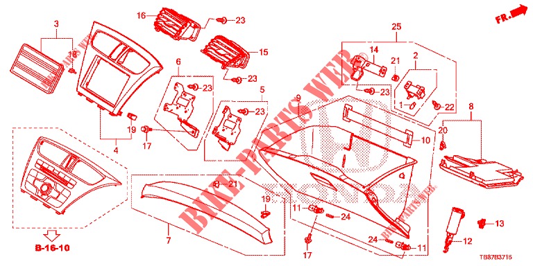 GARNITURE D'INSTRUMENT (COTE DE PASSAGER) (LH) pour Honda CIVIC TOURER DIESEL 1.6 S 5 Portes 6 vitesses manuelles 2014