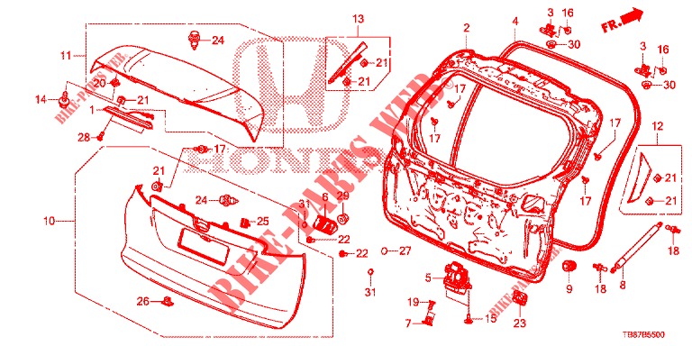 HAYON ARRIERE pour Honda CIVIC TOURER DIESEL 1.6 S 5 Portes 6 vitesses manuelles 2014